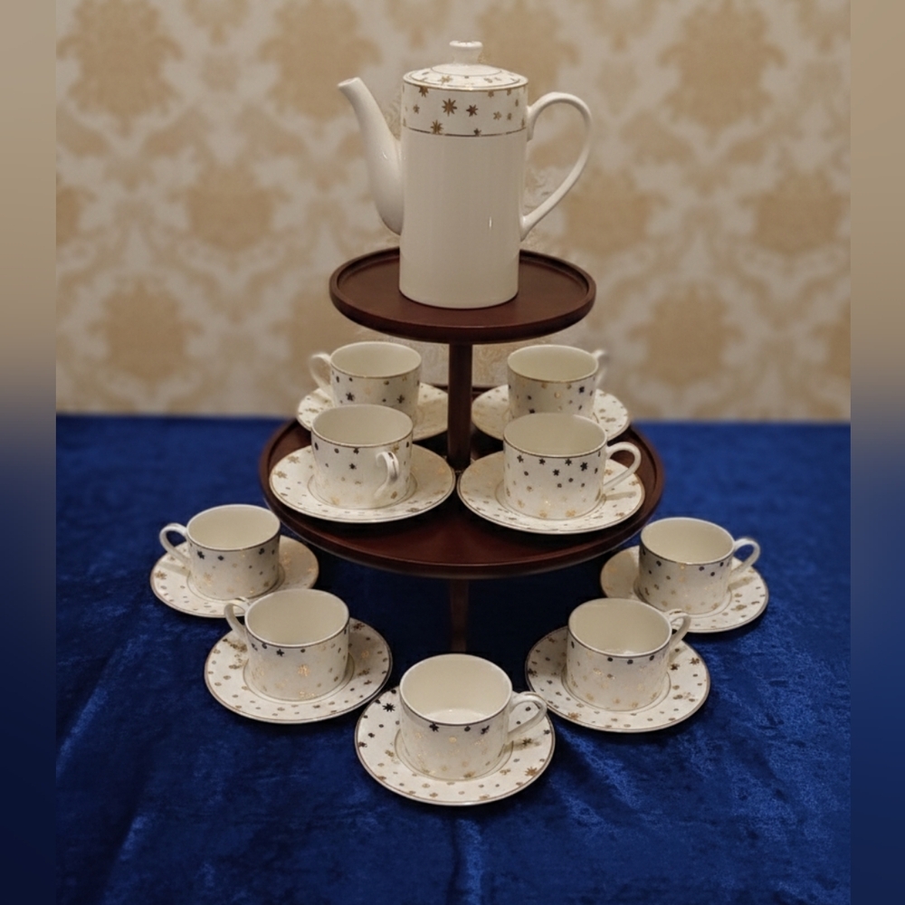 SAakura Galaxy Tea/ Coffee "For 8 " Elegant White and Gold Tea‎ Set
